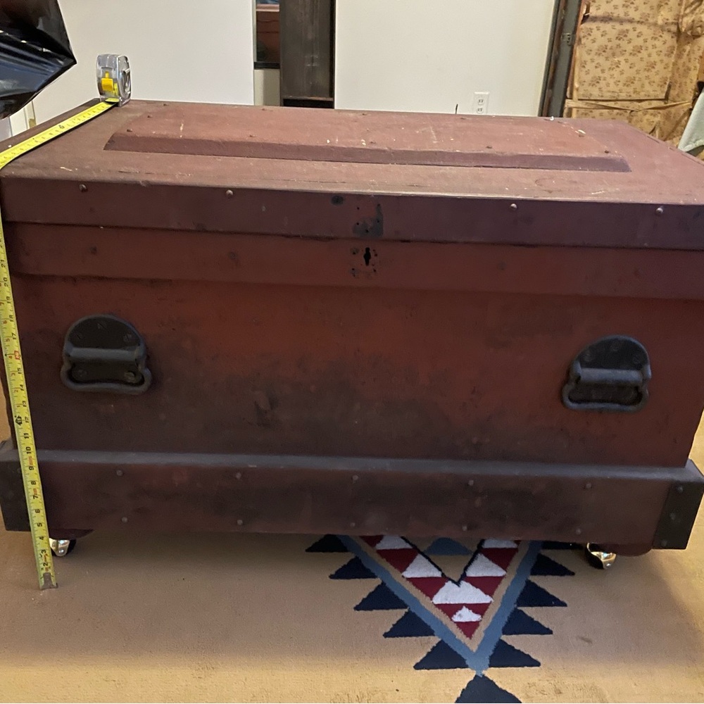Rustic Red Storage Trunk with Handles - Antique 1900’s